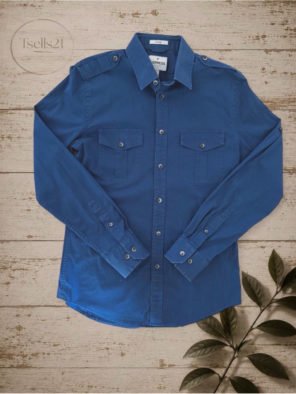 Express Vintage Navy MK2 Fitted Military Utility Shirt - Size M
